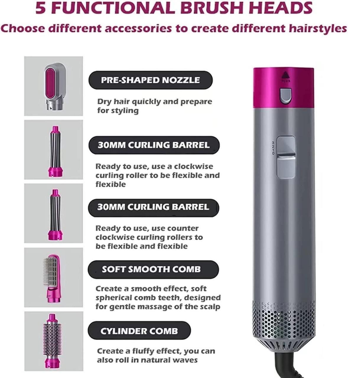 5 in 1 Hair Dryer Styling Tool – Hot Air Brush, Curler, Straightener & Volumizer