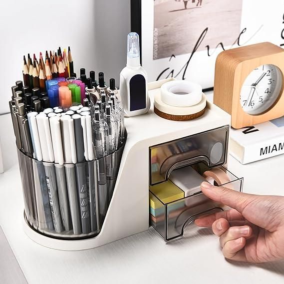 🌀 Smart 360° Rotating Desk Organizer | Stylish & Durable