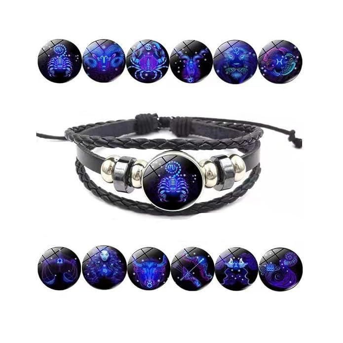 Zodiac Guardian Bracelet – Black Leather Adjustable Constellation Design