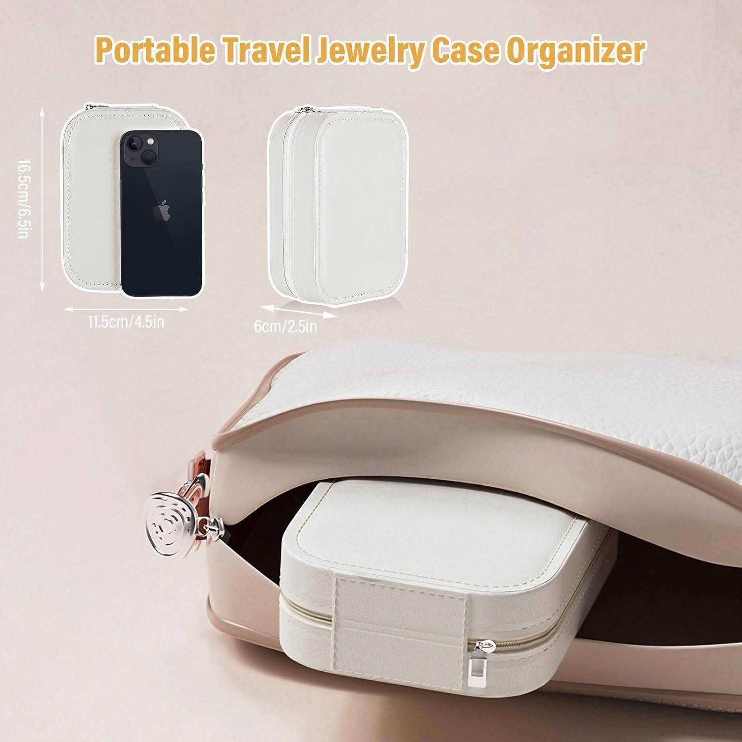 White Leather Jewelry Box with LED Mirror – Elegant & Travel-Friendly
