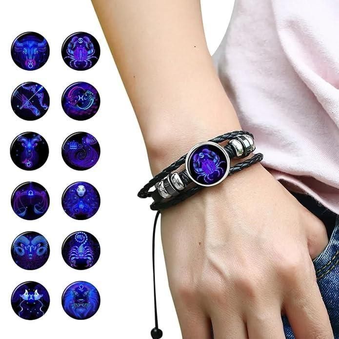 Zodiac Guardian Bracelet – Black Leather Adjustable Constellation Design