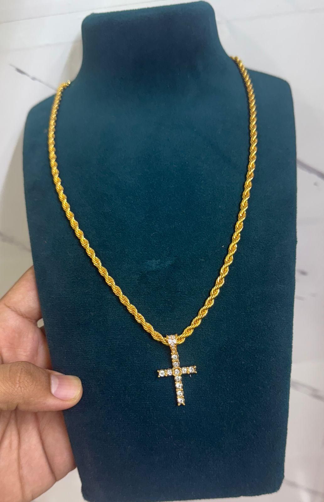Spiritual Men’s Cross Pendant with Gold Plated Chain