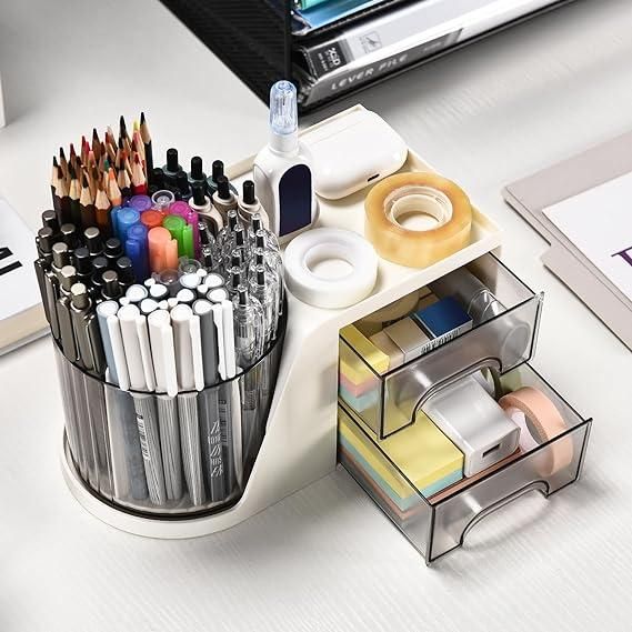 🌀 Smart 360° Rotating Desk Organizer | Stylish & Durable