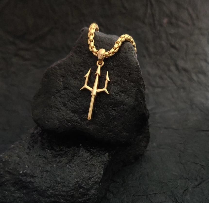 Men’s Gold Plated Trishul Pendant Necklace