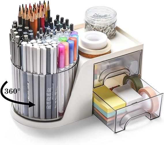 🌀 Smart 360° Rotating Desk Organizer | Stylish & Durable