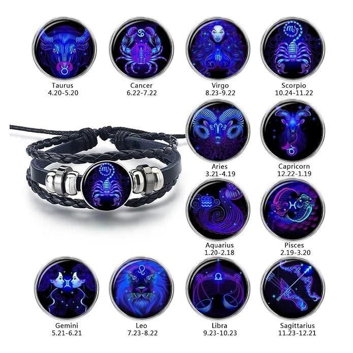 Zodiac Guardian Bracelet – Black Leather Adjustable Constellation Design