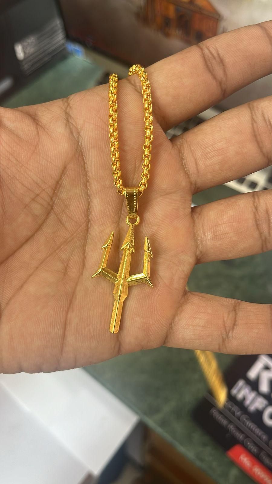 Men’s Gold Plated Trishul Pendant Necklace