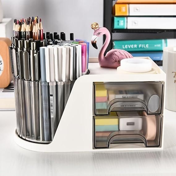 🌀 Smart 360° Rotating Desk Organizer | Stylish & Durable