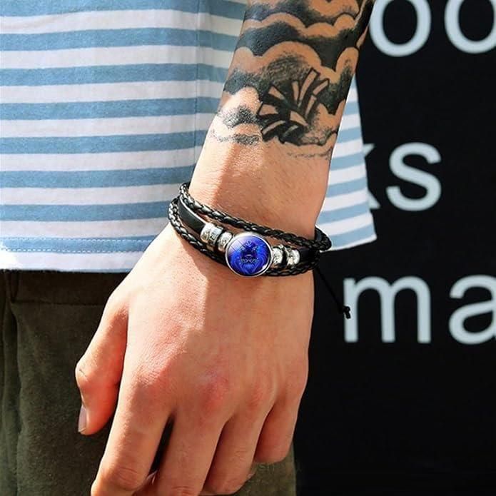 Zodiac Guardian Bracelet – Black Leather Adjustable Constellation Design