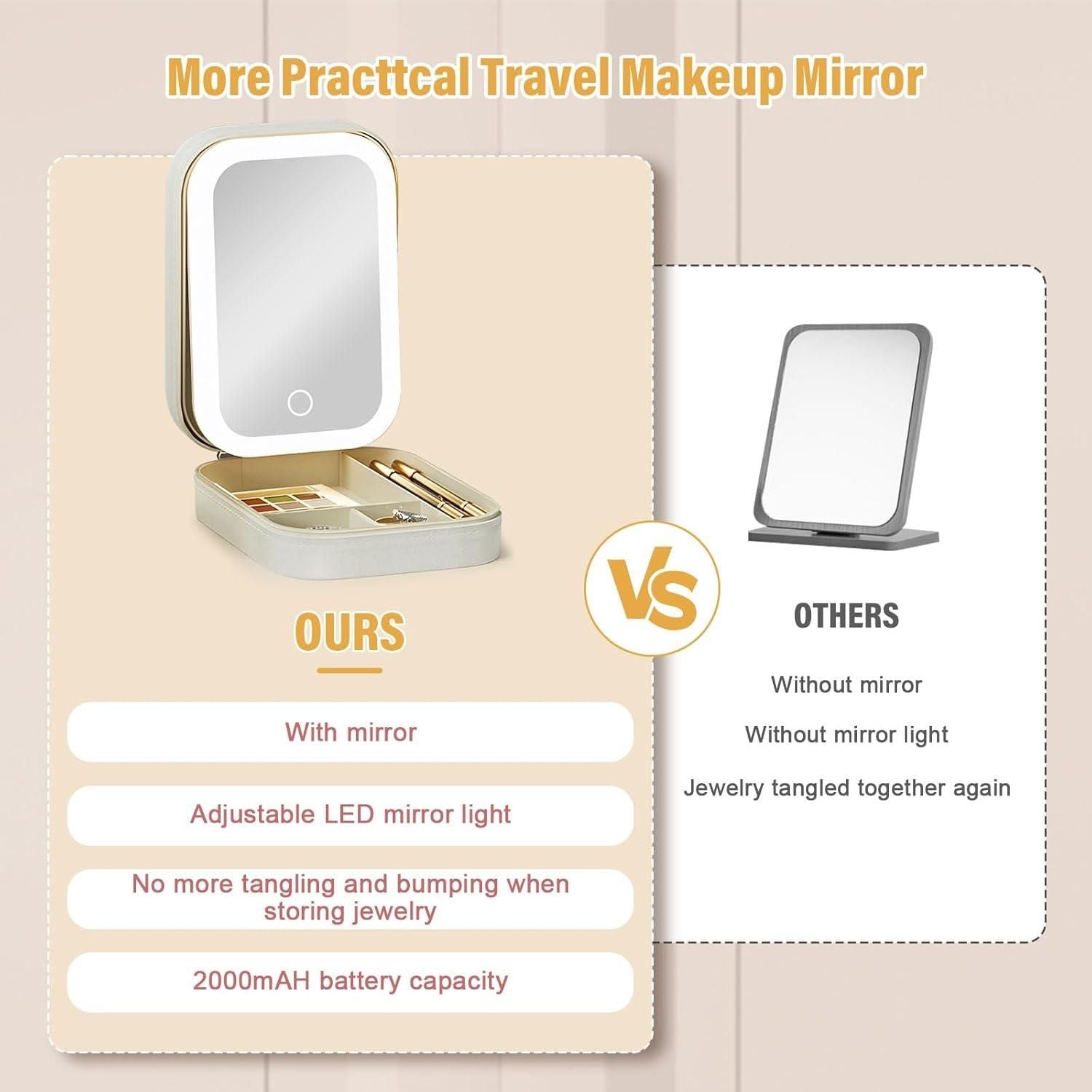 White Leather Jewelry Box with LED Mirror – Elegant & Travel-Friendly