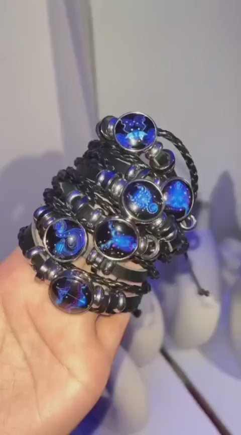 Zodiac Guardian Bracelet – Black Leather Adjustable Constellation Design